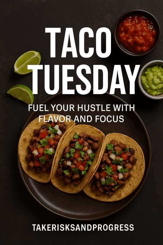 Taco Tuesday image featuring three tasty tacos with toppings, salsa, and guacamole, inspiring flavors and focus.