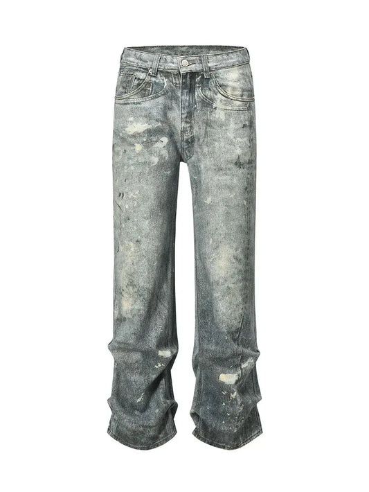 Washed Printed Straight Jeans with a structured fit, featuring a unique faded design and minimalistic style.