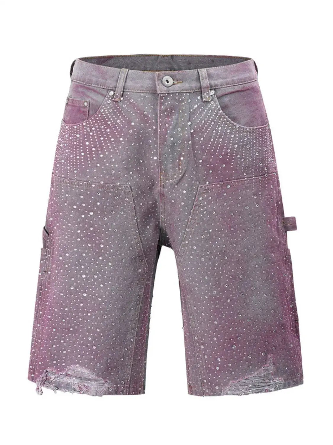 StarGalaxy Rhinestone Shorts for men, featuring a stylish design with rhinestones and a distressed finish.