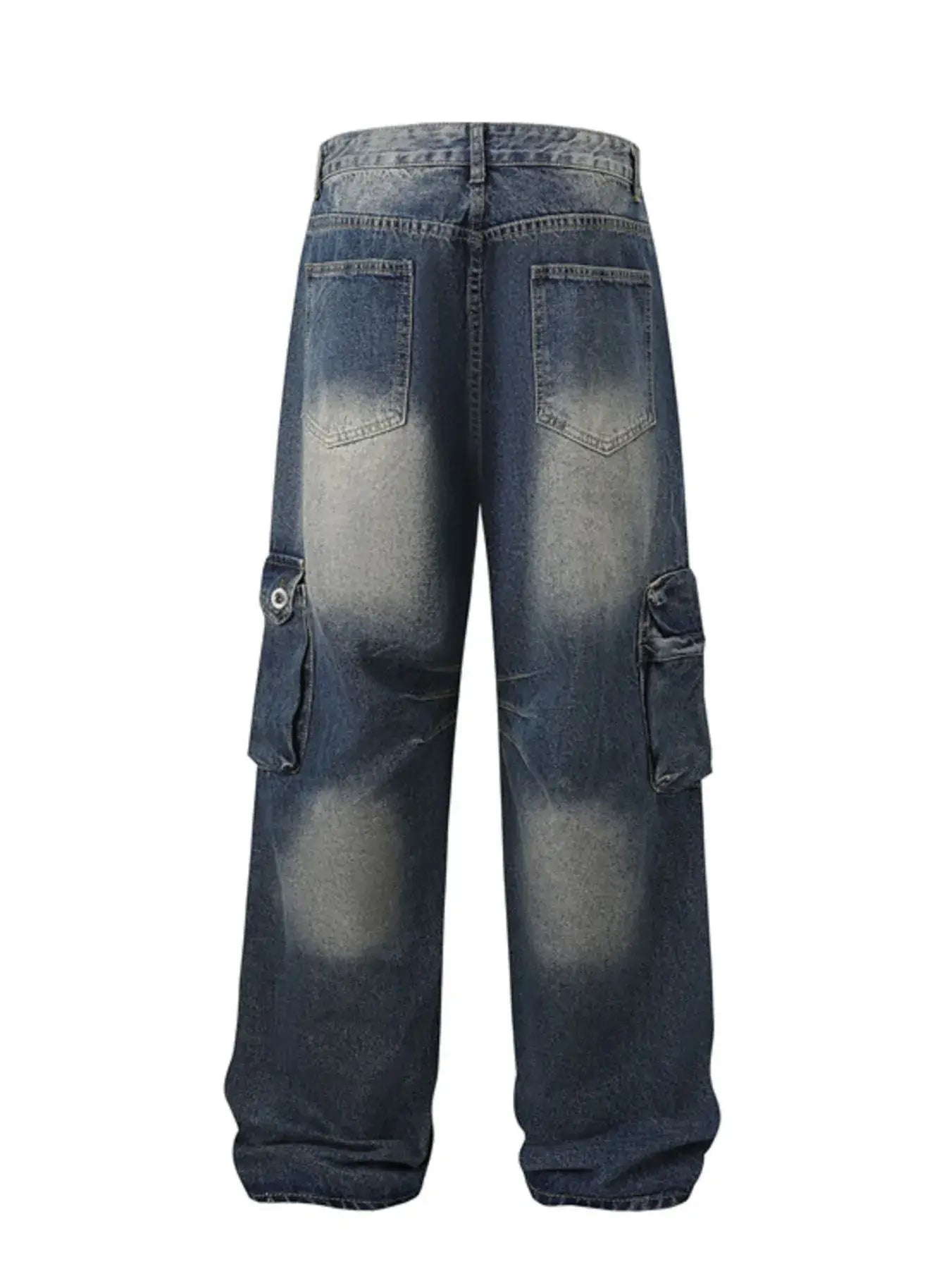 Washed Cargo Denim Jeans (Men) showcasing a vintage look with a relaxed fit and functional side pockets.