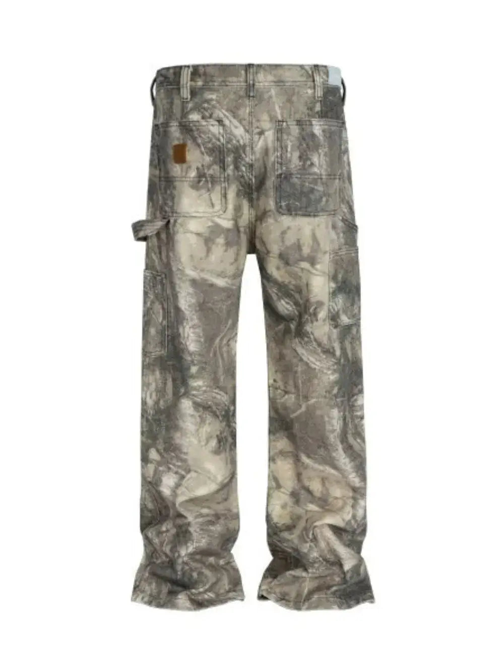 Back view of Twig Camouflage Distressed Jeans for men, featuring a structured fit and unique camouflage pattern.